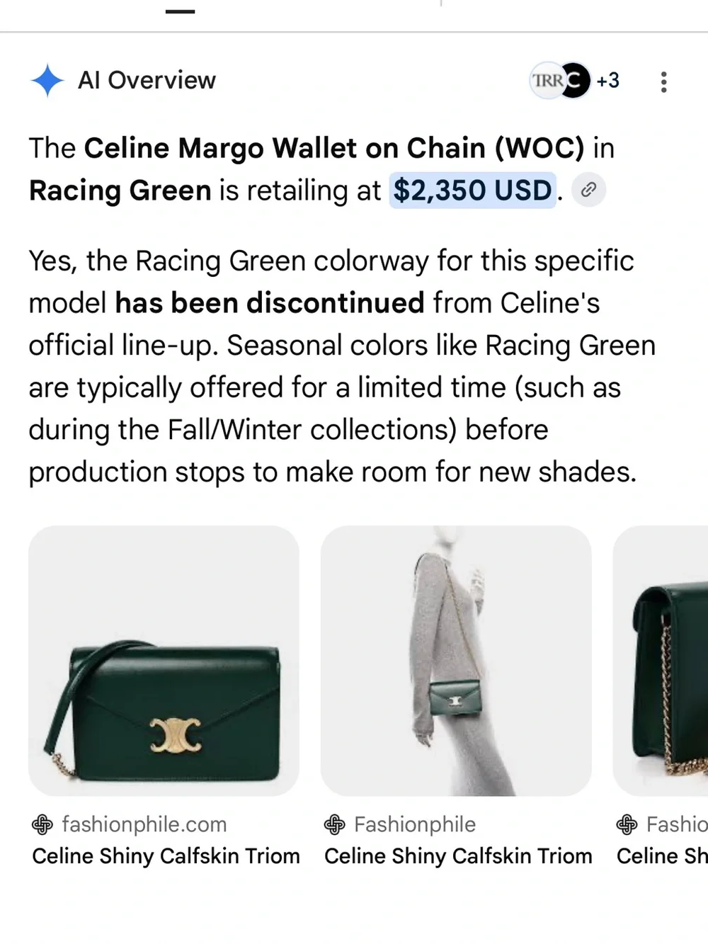Celine Racing Green Triomphe Crossbody Bag with Gold Hardware LIMITED EDITION